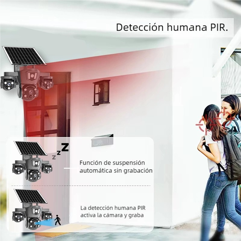 Caméra de Surveillance Solaire WiFi Extérieure 4MP à 3 Objectifs, Vision Nocturne, Détection Humaine IA, 360°, IP66 - 5