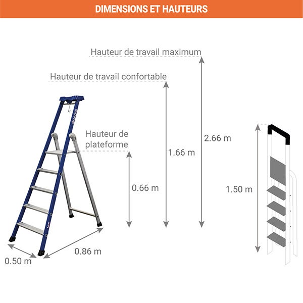 Escabeau pro 3 marches - Hauteur max. de travail 2.66m - 639203 - 2