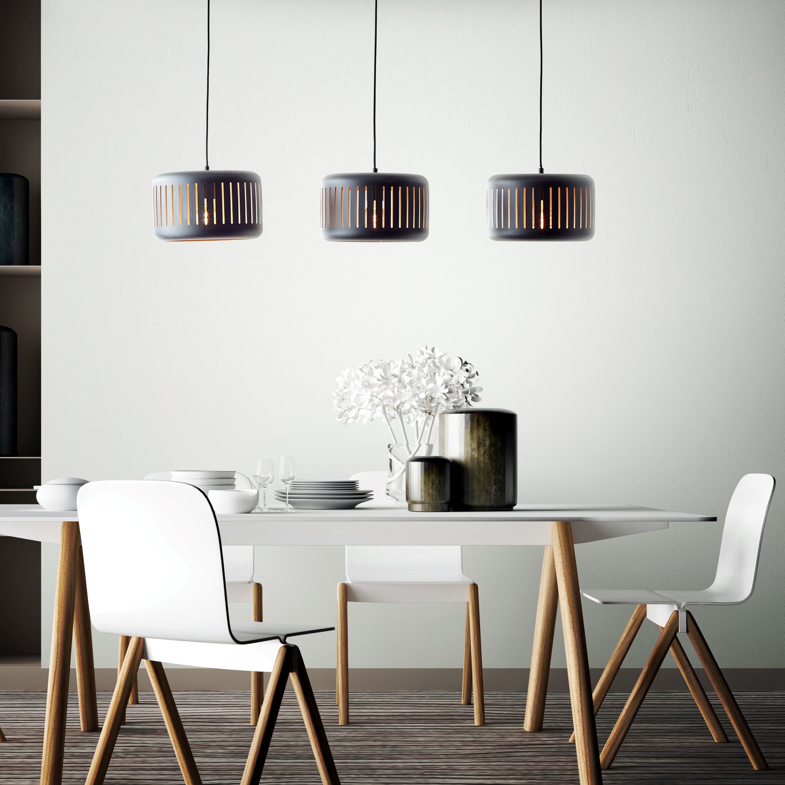 Brilliant Lampa wisząca 3-punktowa Tyas czarny/złoty metal/czarne drewno 3x A60, E27, 60 W - 6