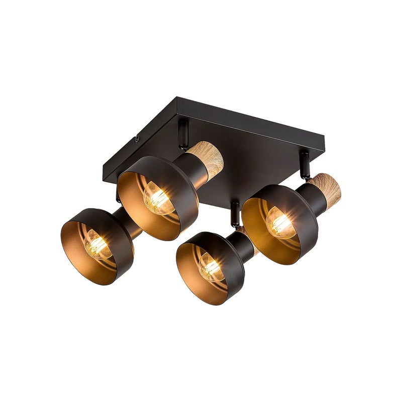 Reflektor sufitowy spot natynkowy Saskia kwadratowy czarny-dąb 4xE14x15W wym: 15 x 37,5 x 37,5 cm metal Rabalux