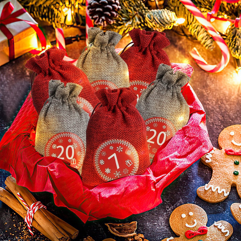 Borsa calendario dell'Avvento,24 calendari dell'Avvento di Natale da riempire da soli,borsa di stoffa del calendario dell'Avvento di Natale,rosso - 5