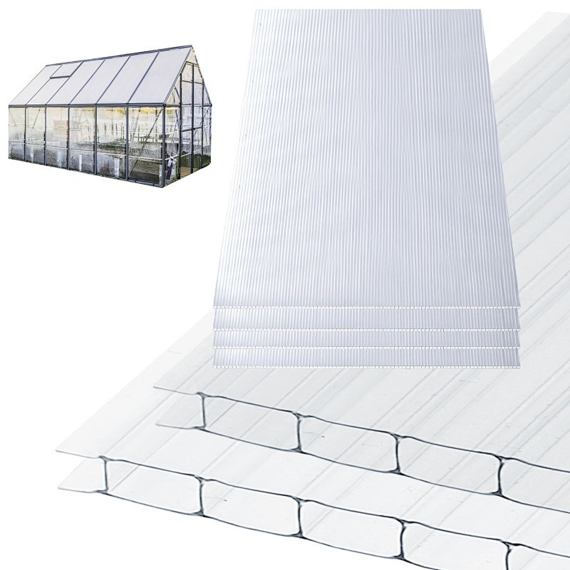 5 placas de policarbonato alveolar 8 mm 121×60,5 cm, recortables, 3,66 m², resistentes uv, doble pared, para invernadero
