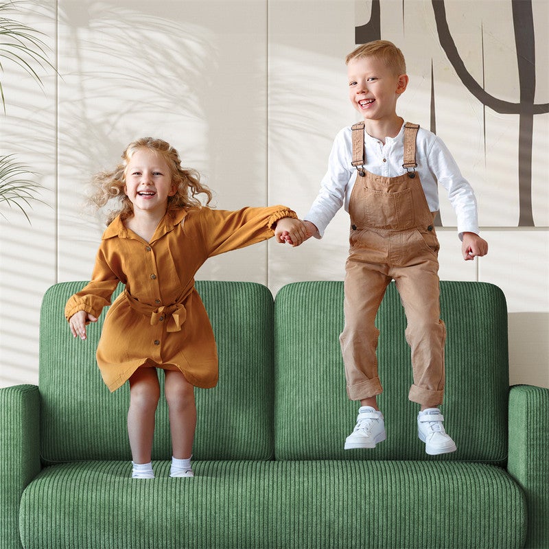 DRIPEX Mini Canapé 2 places en Velours Côtelé Vert,Petit canapé 129×78×89cm avec 2 dossiers pour le salon,chambre à coucher - 5