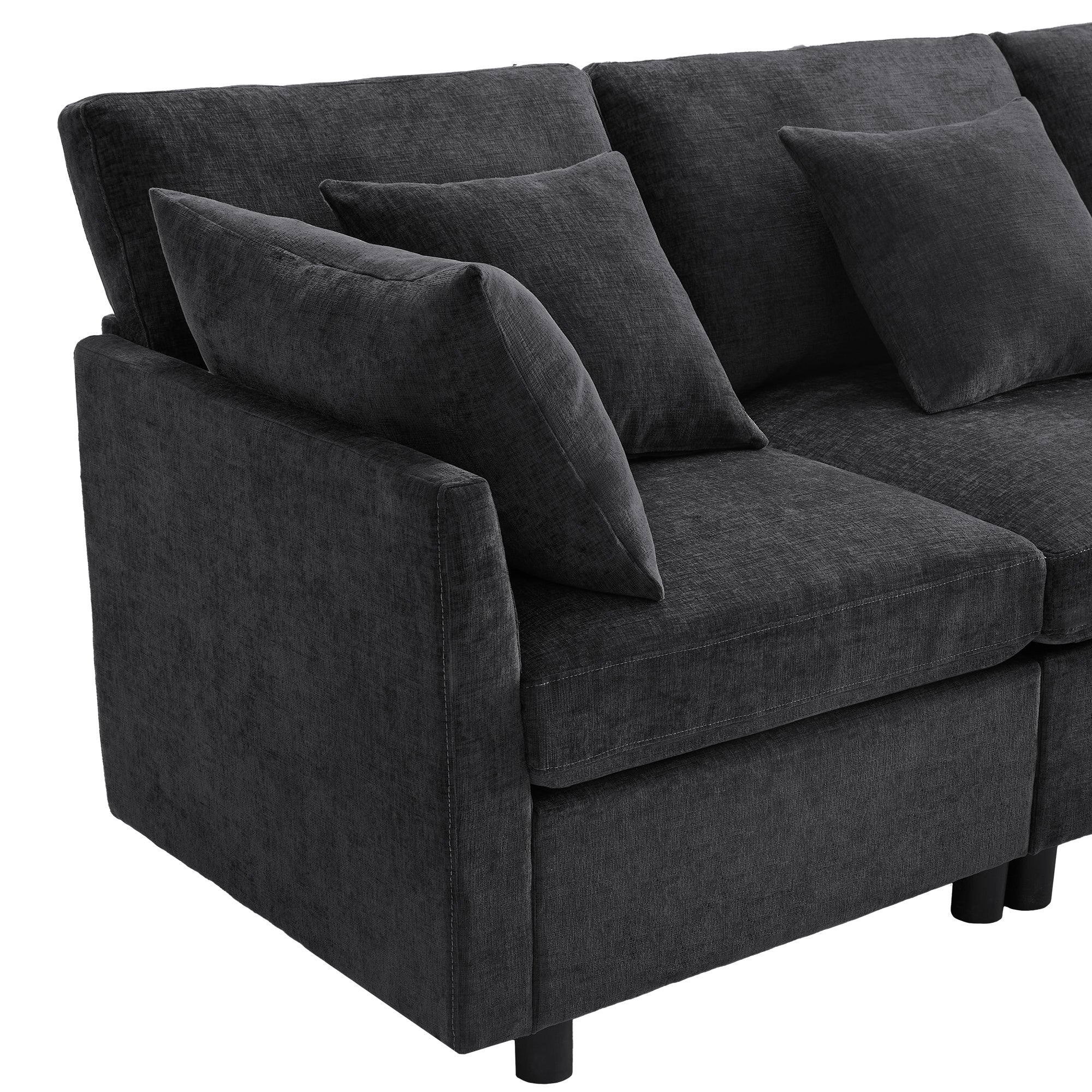 Nowoczesna narożna sofa w kształcie litery L - Z wyjmowanym podnóżkiem - 4-osobowa - szara - 6