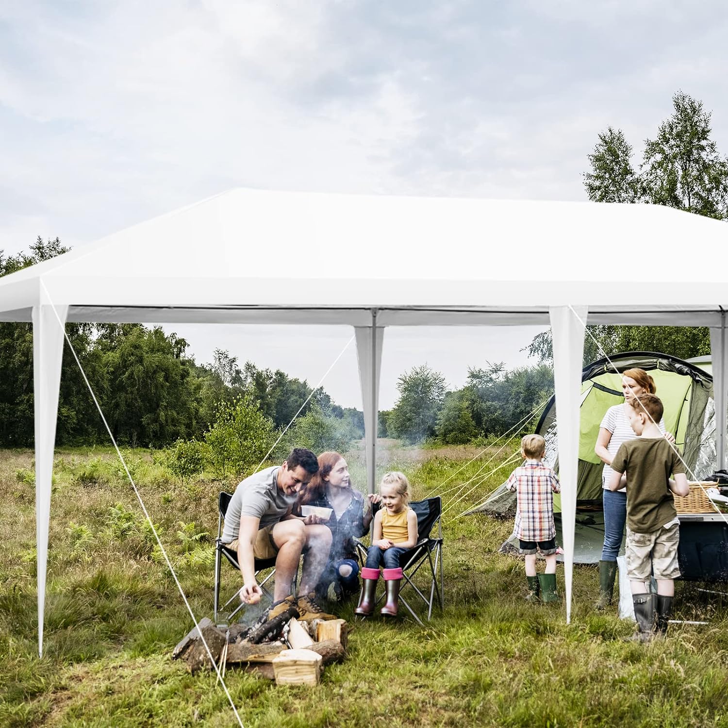 3 x 6 m carpa de jardín con ventanas, tienda de recepción protección contra el sol y la lluvia, carpa de cenador para acampada (3x6m, 4 lonas - 8