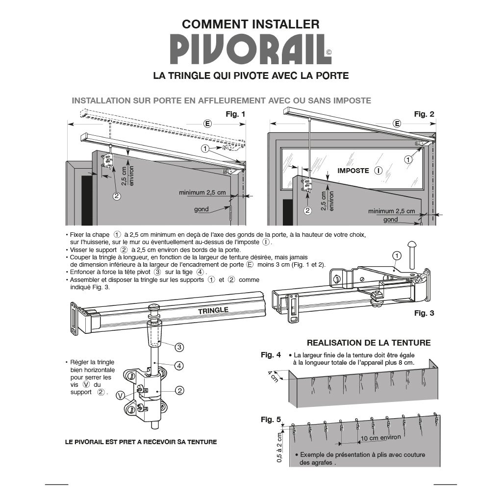Tringle rideau pour porte à affleurement de 100cm en Alu Satiné - Boulet - 6