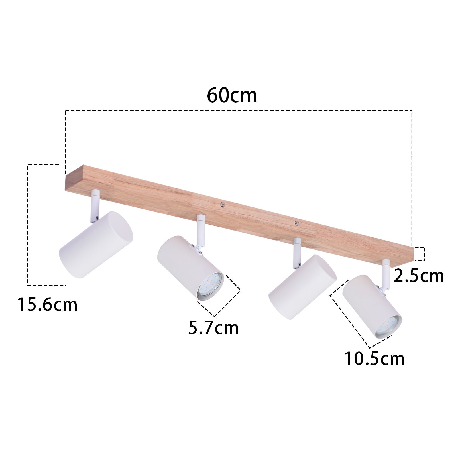 NETTLIFE Foco de techo 4 focos Lámpara de techo de madera blanca GU10 Vintage orientable 350° - 5
