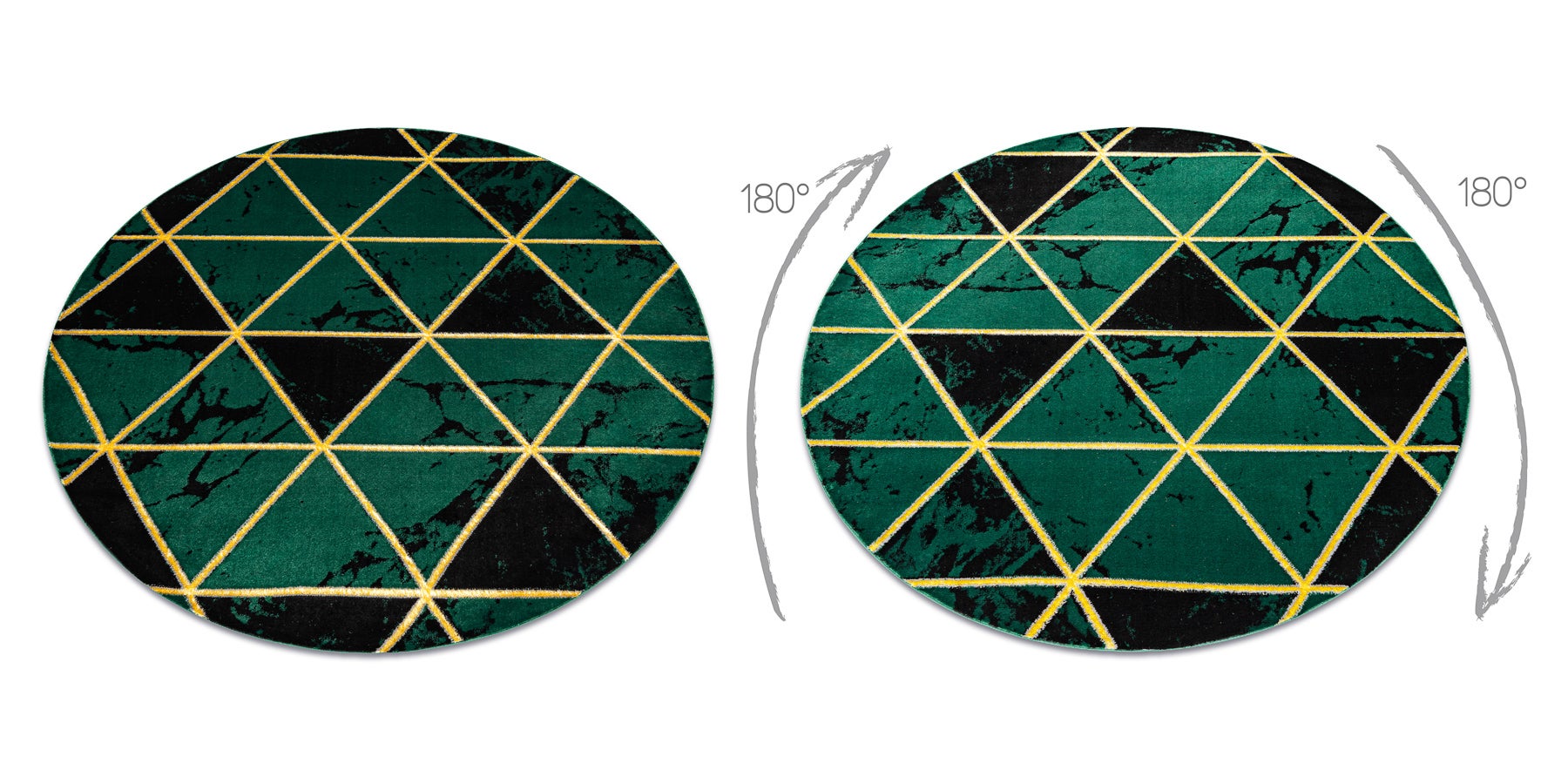 Dywan EMERALD ekskluzywny 1020 koło - glamour, stylowy marmur, trójkąty butelkowa zieleń / złoty koło 160 cm - 2