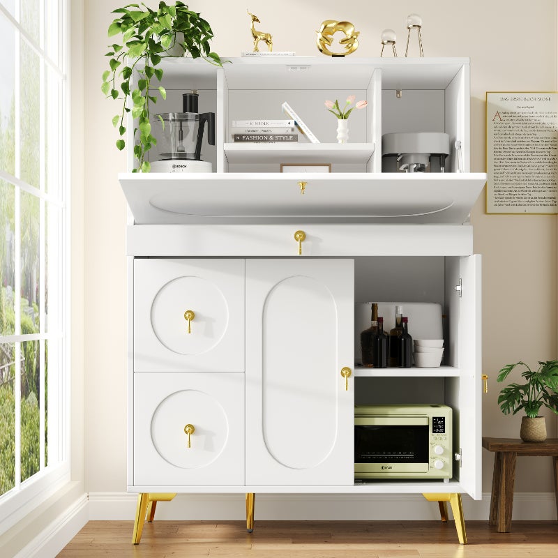 Armadio Da Cucina Moderno Con Illuminazione LED 140x40x175 Cm – Credenza Alta Con Ripiani Regolabili, Controllo App, Design Elegante