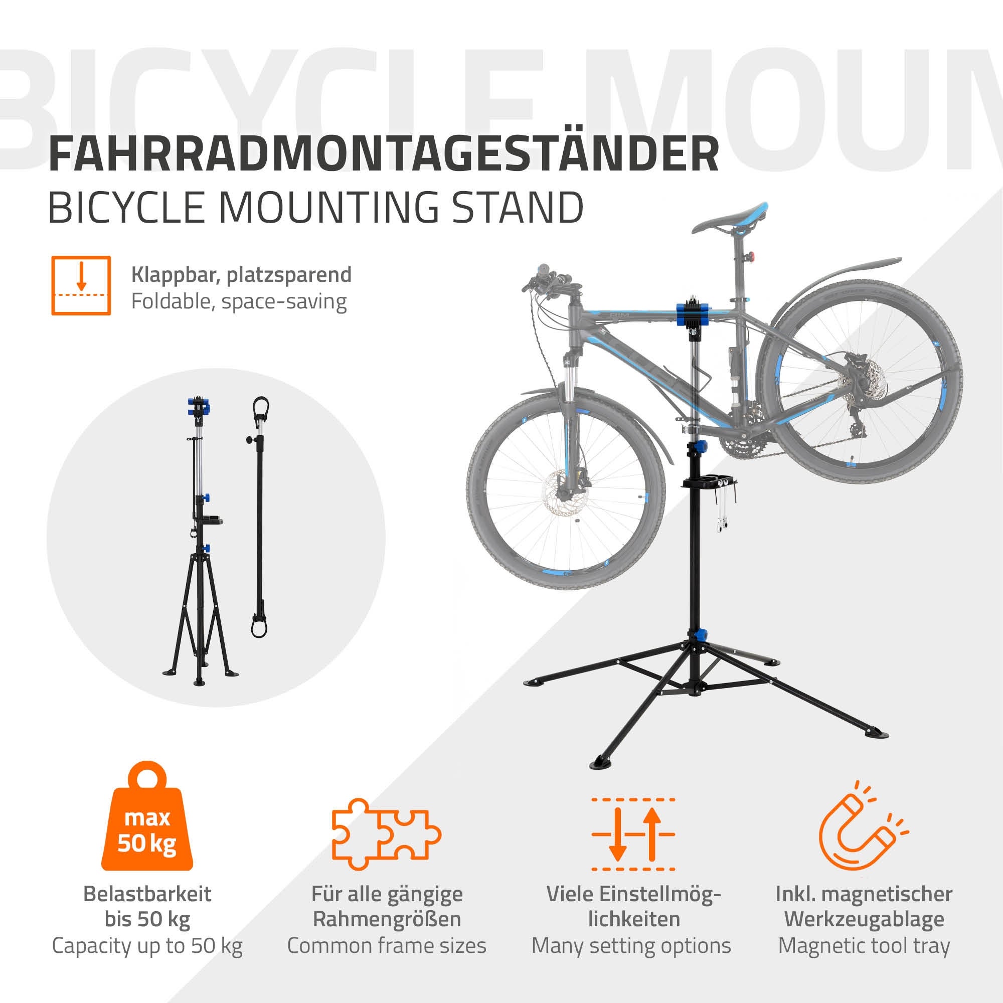 Cavalletto per riparazione biciclette gambe da officina altezza - Main Image