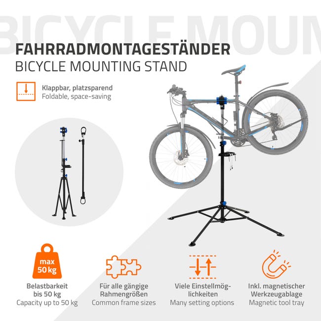 Support Réparation Vélo Aluminium QWORK – Hauteur 58-156 Cm, Rotation 360°, Charge 50 Kg
