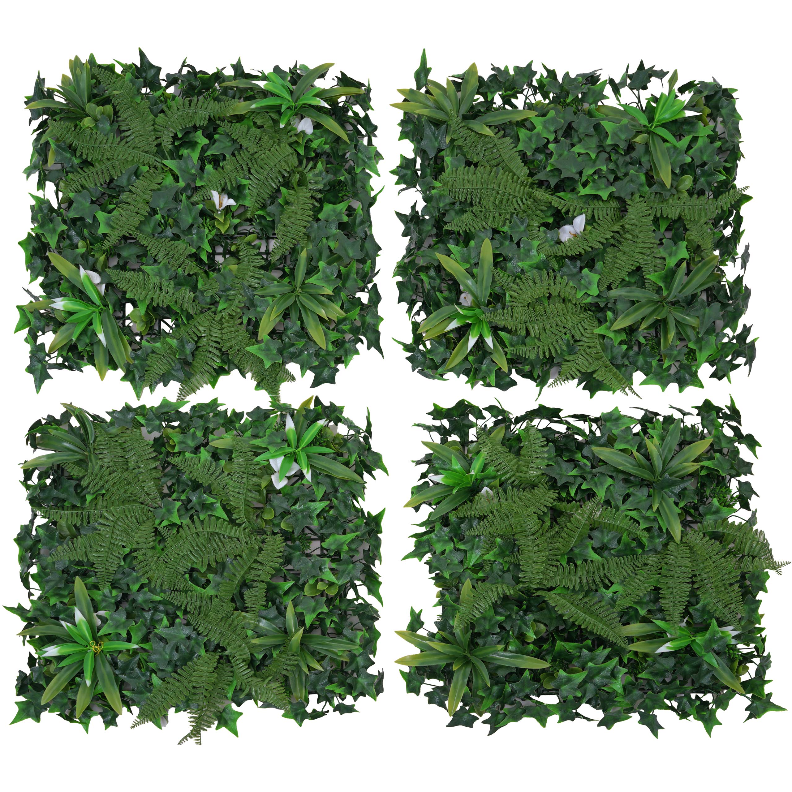 Panel ścienny HWC-O95, ścianka roślinna Dekoracja ścienna Sztuczna roślina, wewnątrz/na zewnątrz, 4x po 50x50cm = 1m² ~ paproć/bluszcz