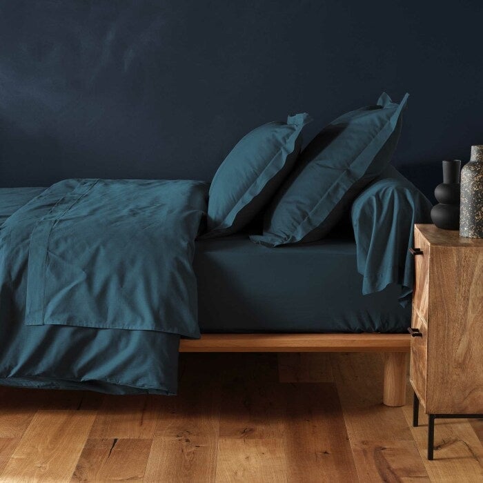 Drap housse 1 personne 90 x 190 cm uni 57 fils lina Bleu - 5
