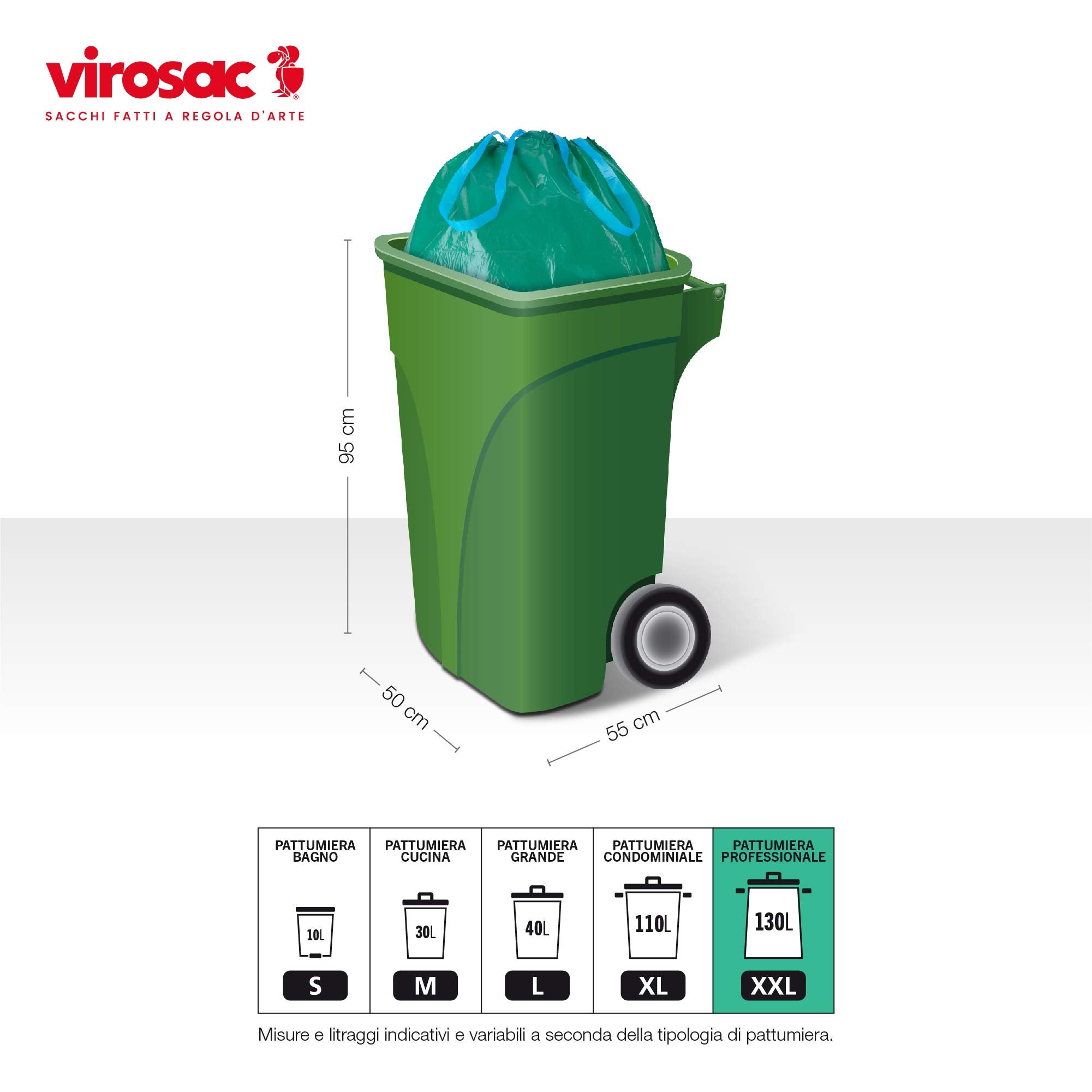 VIROSAC Gransacco - Sacchi Verdi 80x115, Antiforo E Con Maniglie Estraibili, Ideali Per Giardinaggio, 10 Pezzi Per Rotolo, Kit Da 2 Rotoli, color Verd - 2