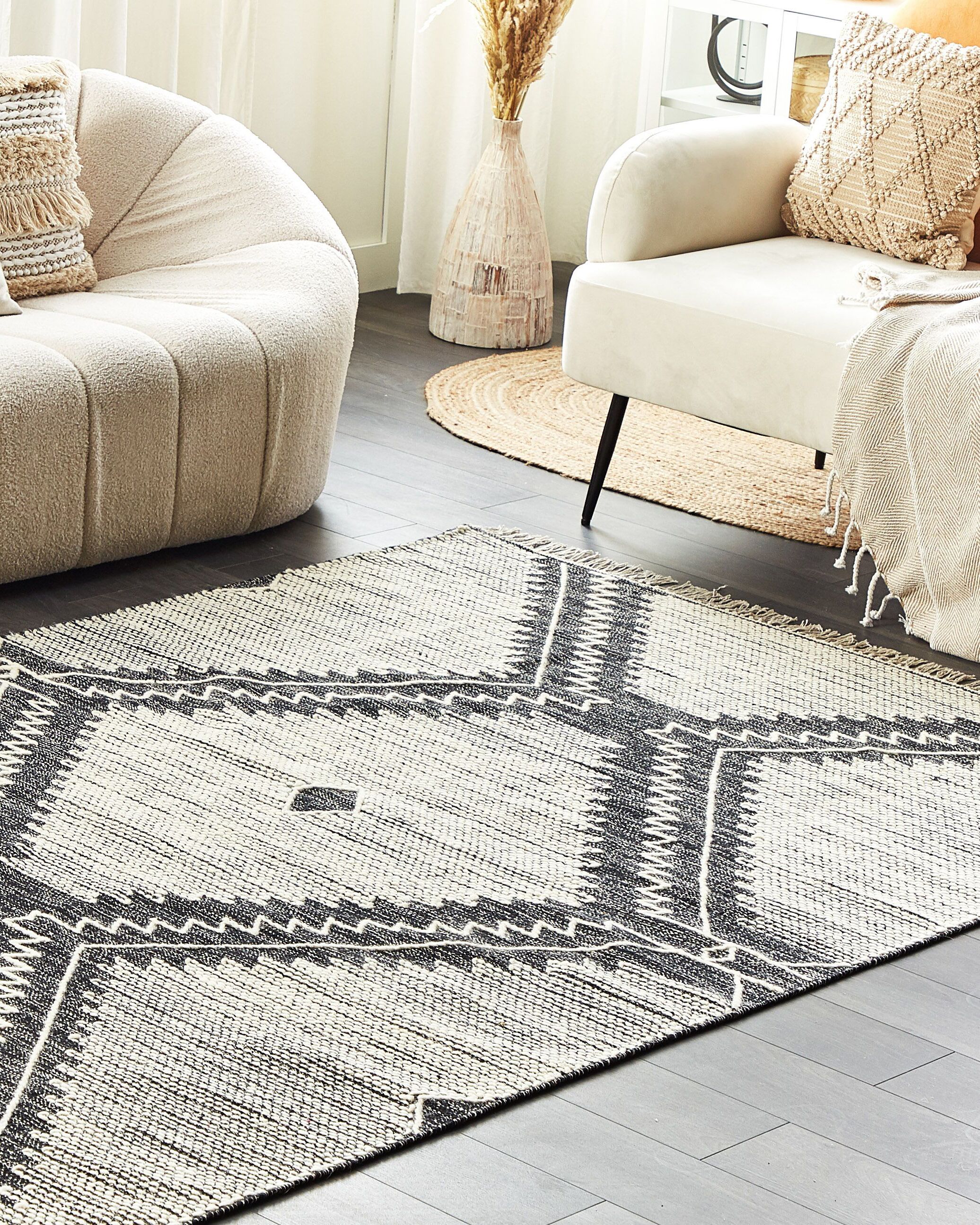 Tappeto cotone nero e bianco sporco 160 x 230 cm ARBAA - 2