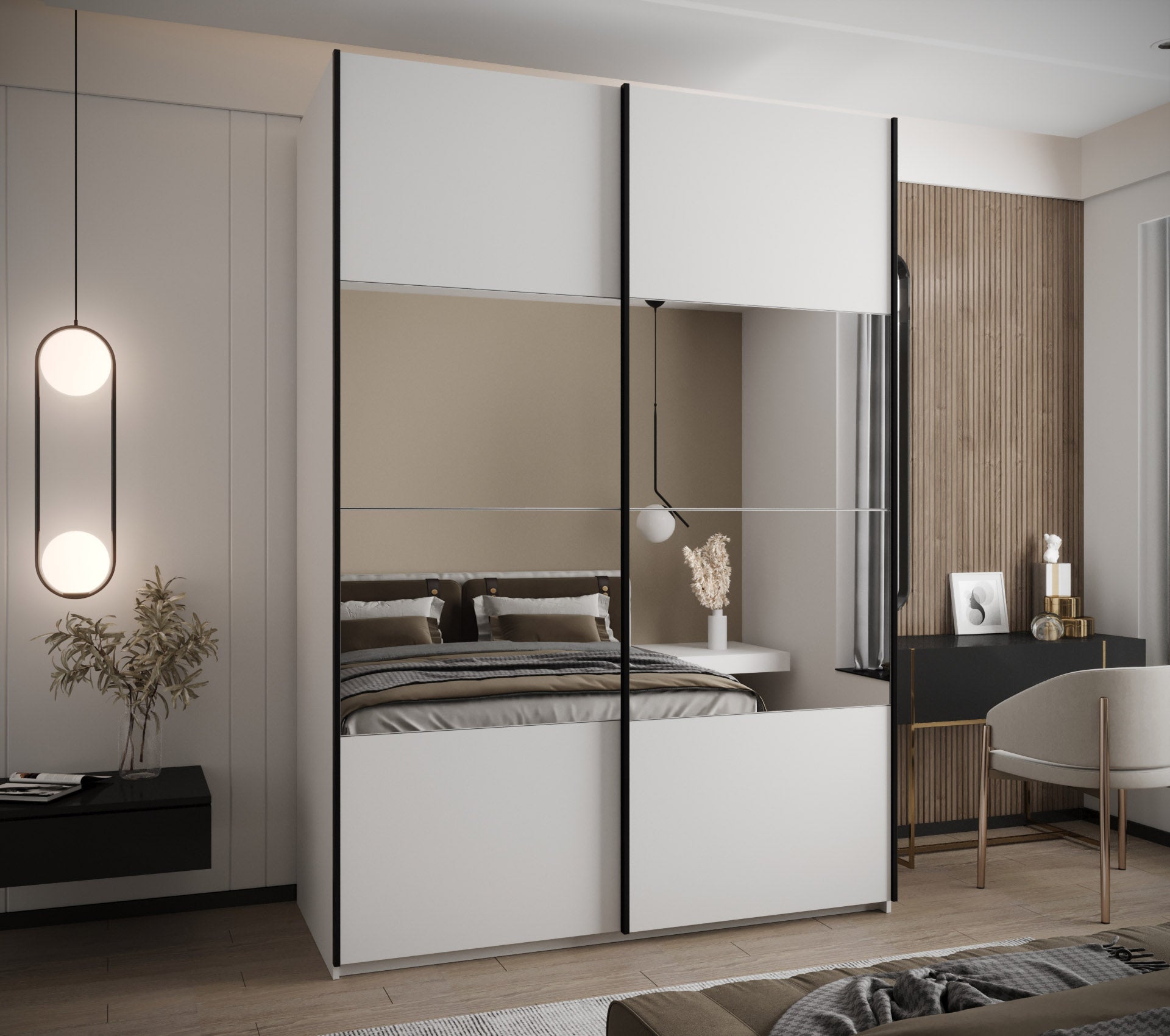 Szafa przesuwna wysoka Lux 4 180 x 64 x 245,5 cm biały + biały + u. czarny - Abiks Meble - 2
