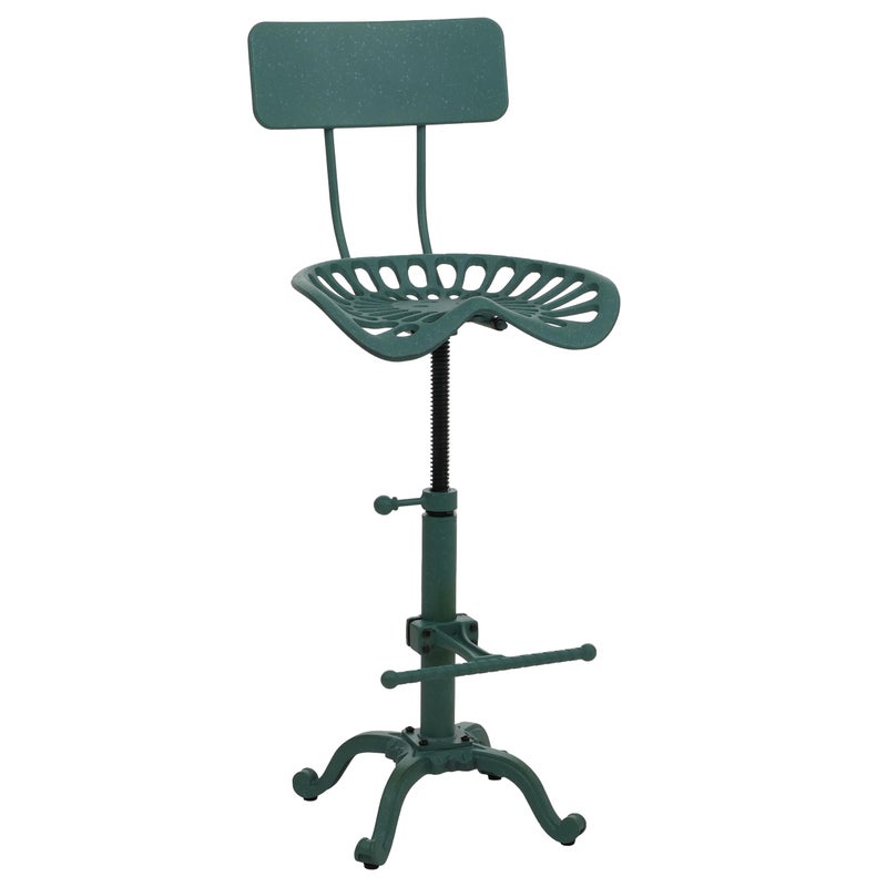 Stołek barowy HWC-N26, krzesło barowe, stołek barowy, regulowana wysokość, obrotowy, podnóżek, industrialny metal ~ zielony