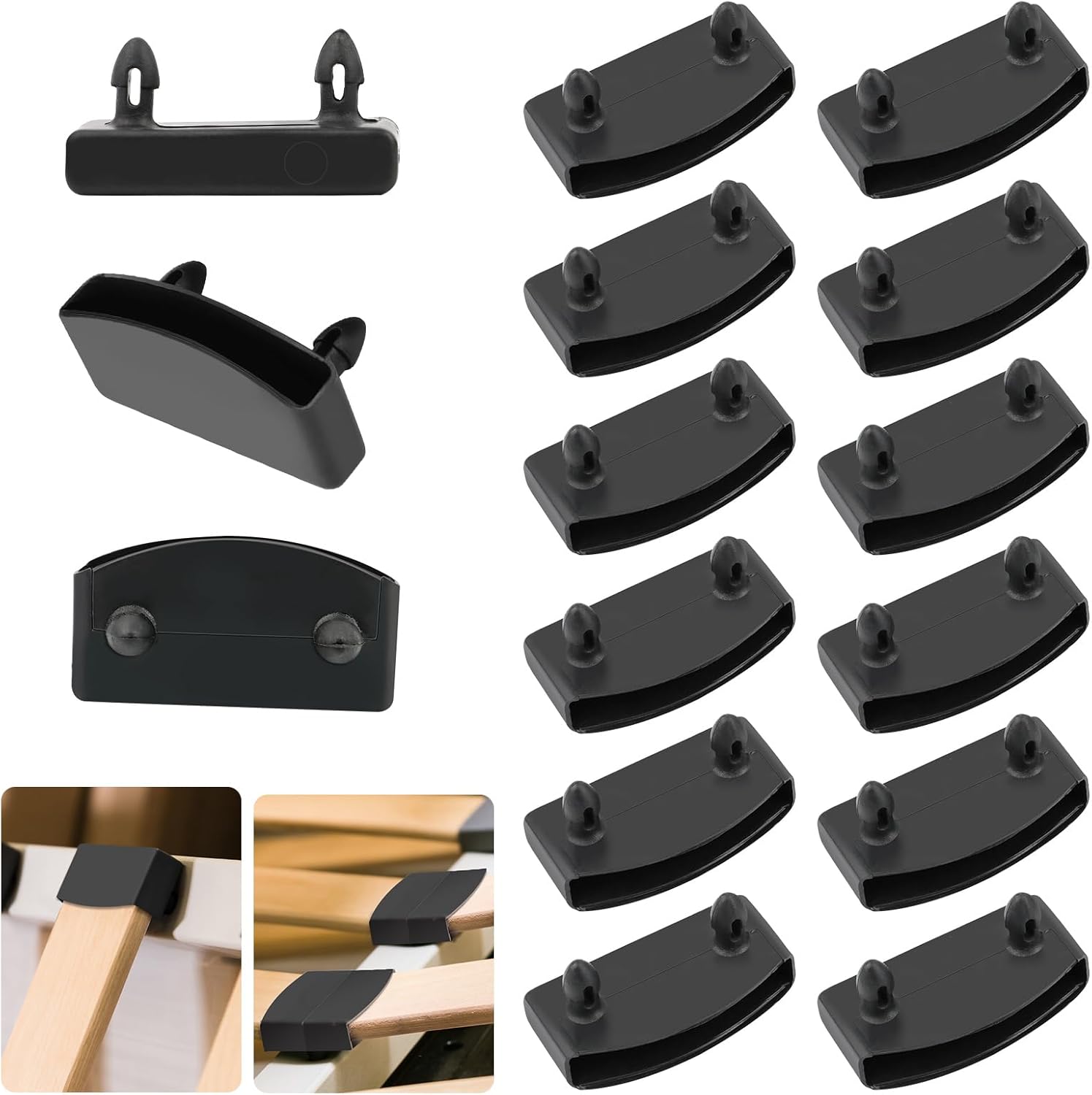 SPOKKI 48 Supporti Per Doghe Per Letto | Kit Di Riparazione Con 32 Terminali E 16 Centrali, Per Doghe Larghe 5,2-5,4 Cm, Nero - 3