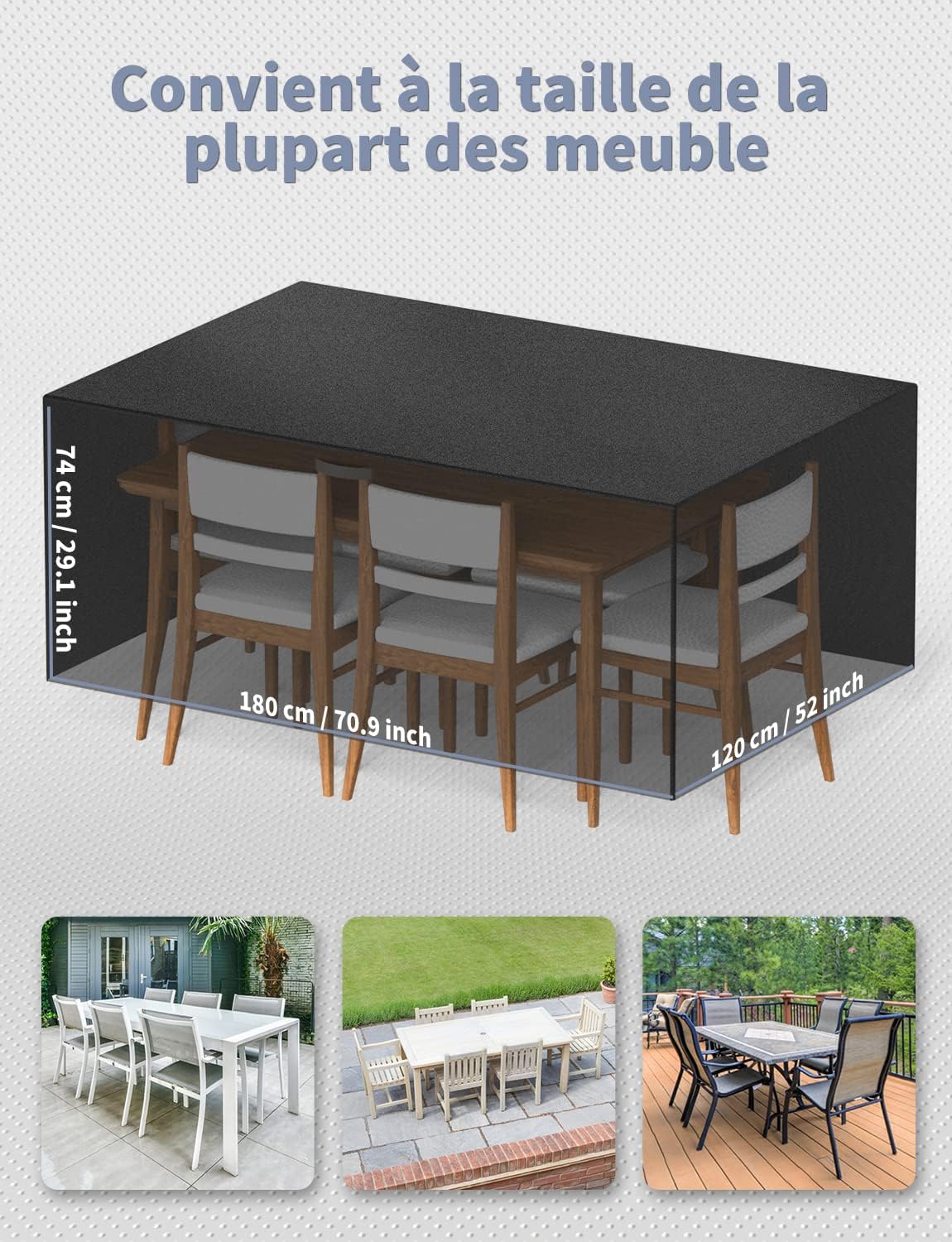 Housse Salon de Jardin 180 x 120 x 74cm 420D Oxford Housse de Protection Bâche de Table Imperméable Résistant à la Vent Pluie UV Déchirure - 2