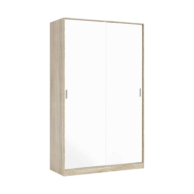 Guardaroba 2 ante Waterbury, Armadio per camera da letto, Mobile con 4 ripiani e barra appendiabiti, 120x50h200 cm, Rovere e Bianco