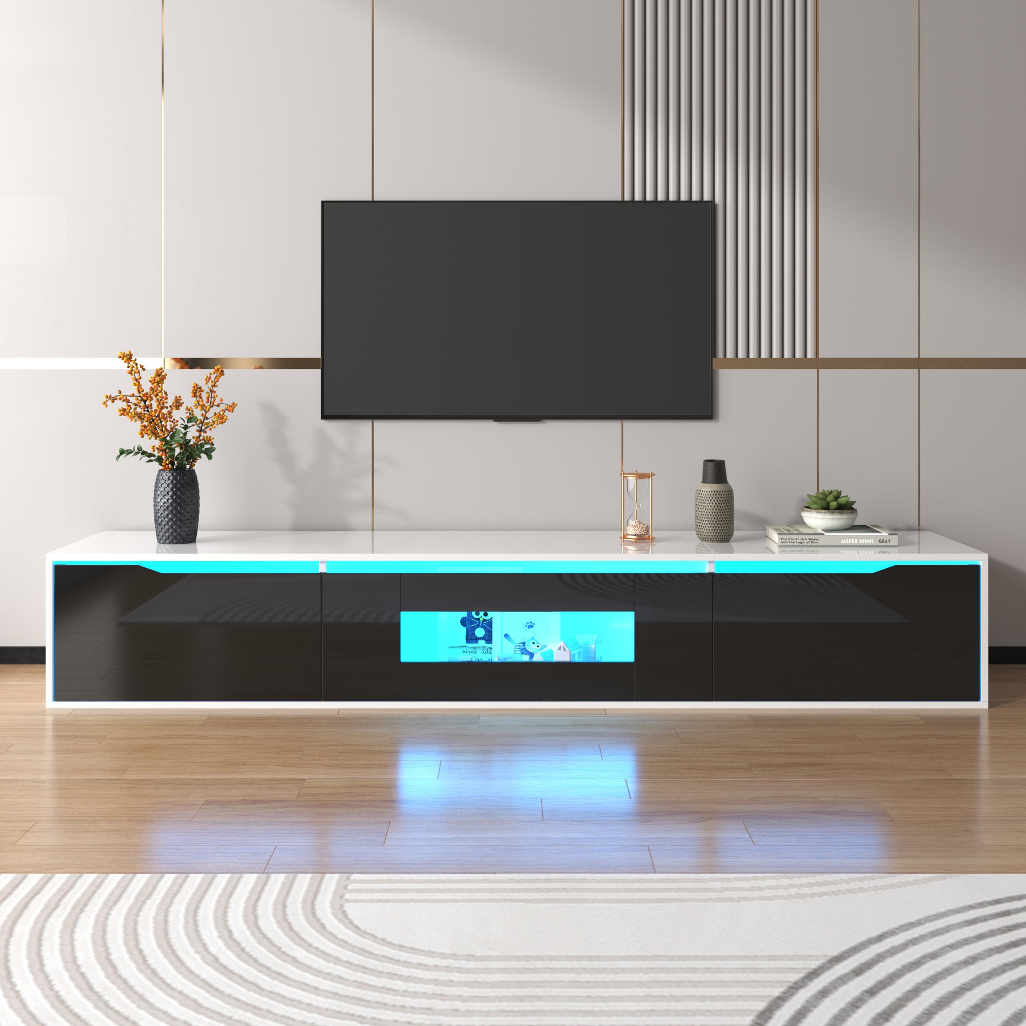 Mobile TV da 180 cm con luce LED che cambia colore - 3 ampi scomparti - Nero - 2