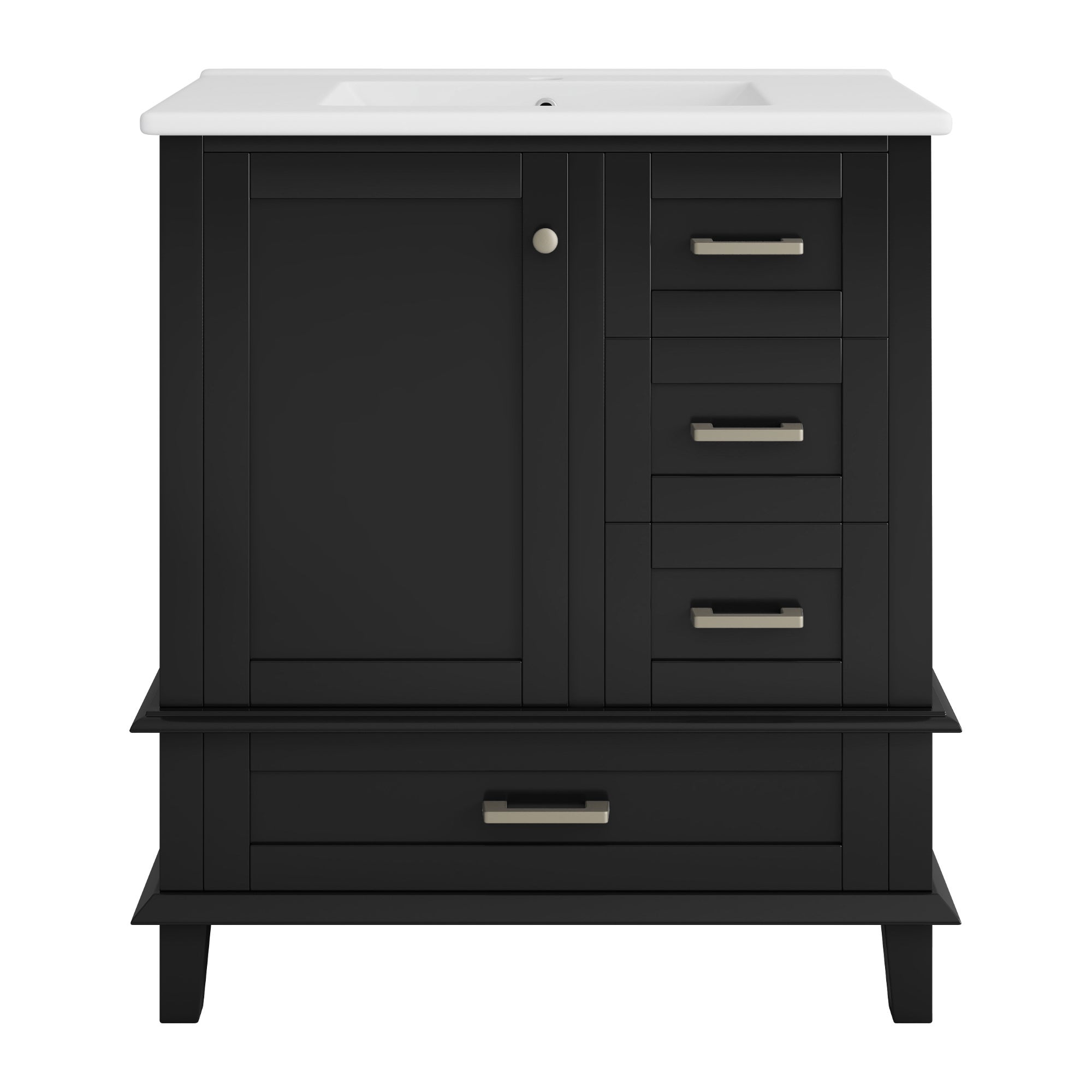 Móvel de banheiro com pia única, 1 porta e 2 gavetas, gabinete de base com cuba de cerâmica - 73 x 45,5 x 83,5 cm - Madeira MDF - Preto - 8