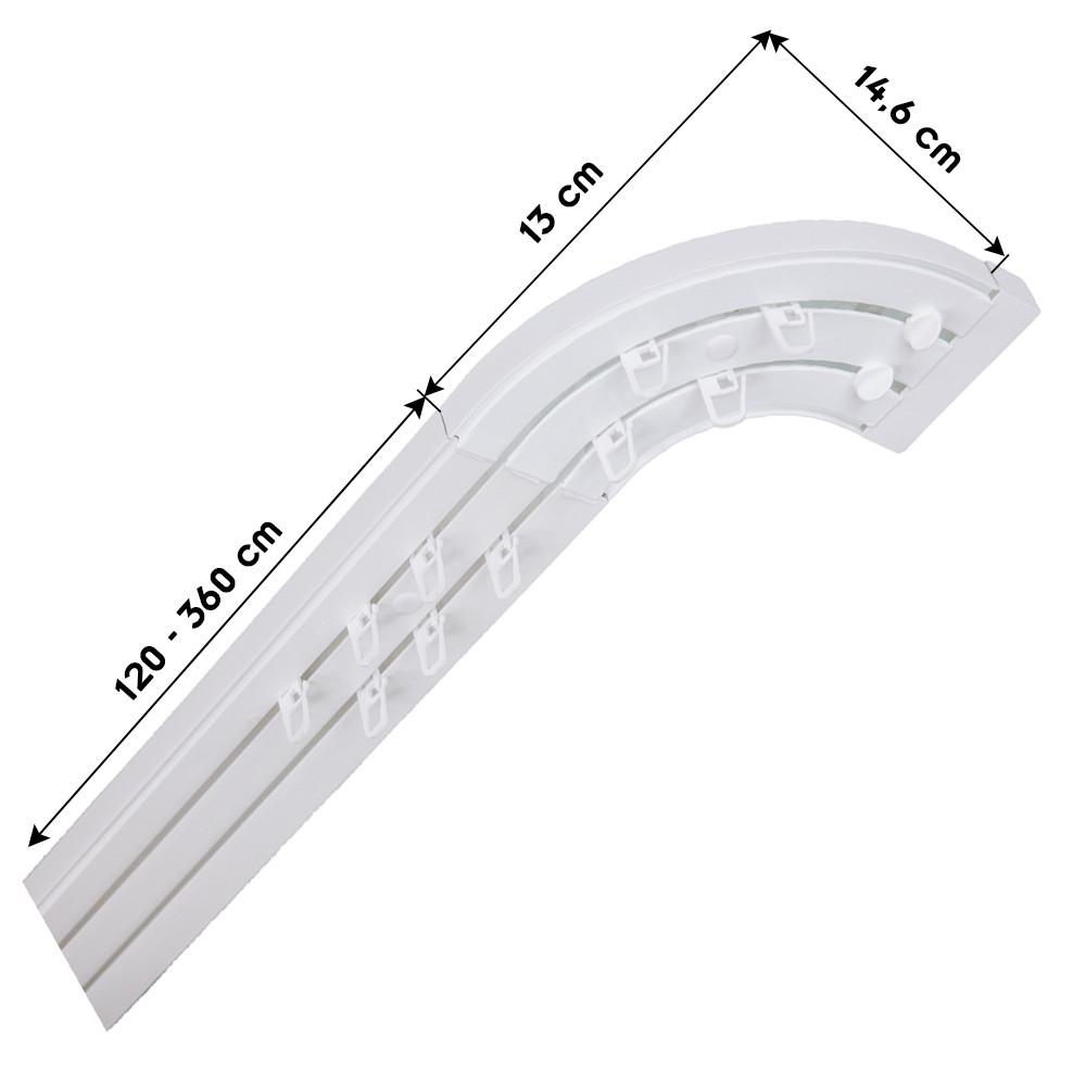 SIMI Rail de plafond tringle en PVC pour rideaux à crochets Blanc Double rail courbé 200 cm - 4