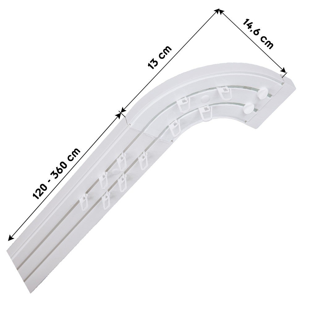 SIMI Rail de plafond tringle en PVC pour rideaux à crochets Blanc Double rail courbé 300 cm - 3