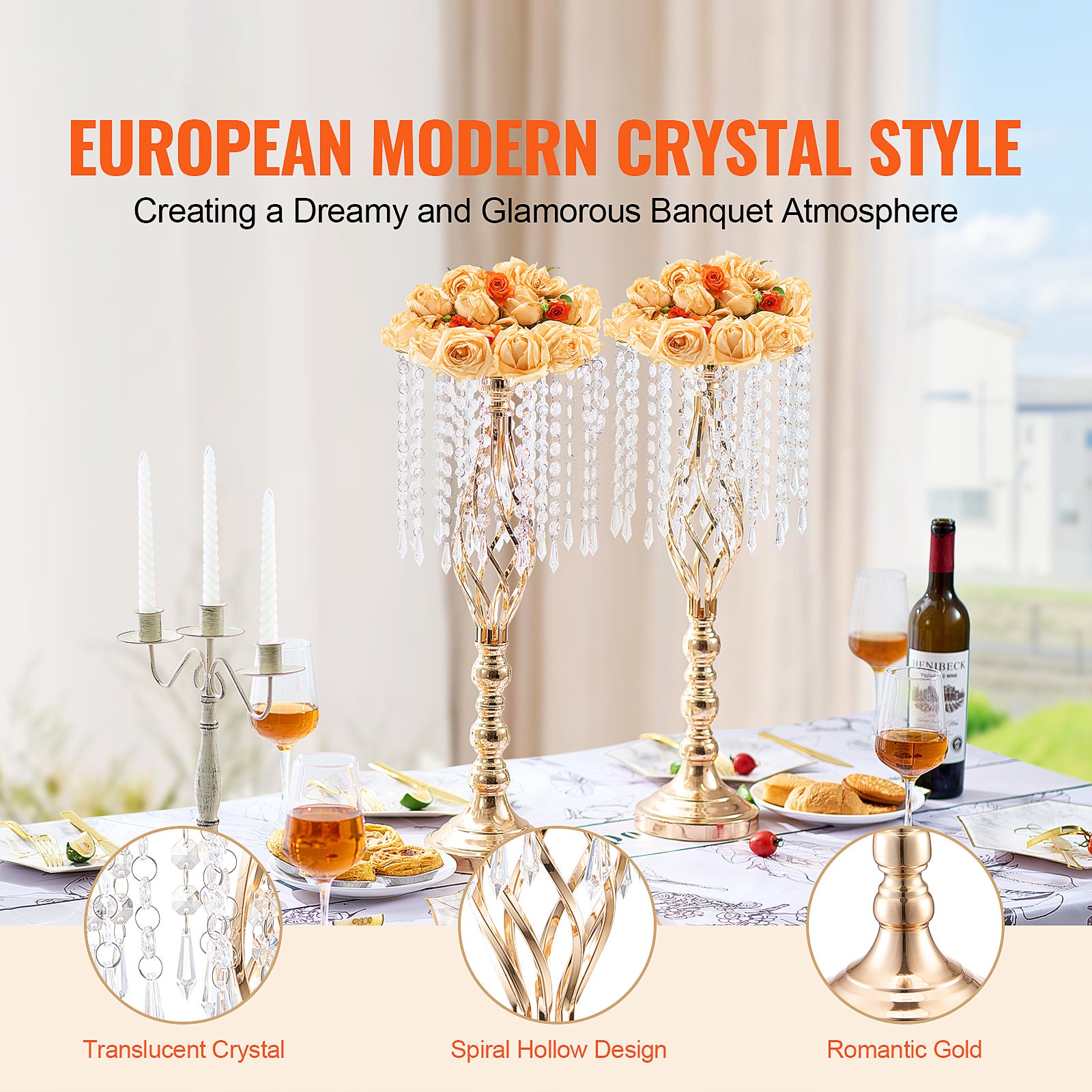 Lot de 10 supports fleurs mariage SucceBuy en cristal, hauteur 55 cm, vases en métal doré pour décoration florale - 4