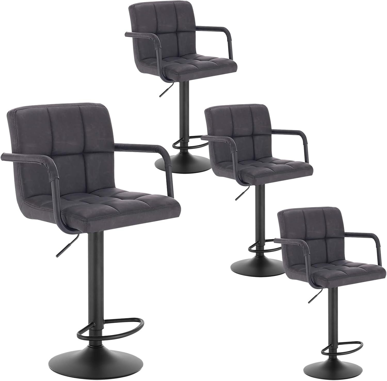 Tabourets de bar simili cuir marron blanc réglable en hauteur - Lot de