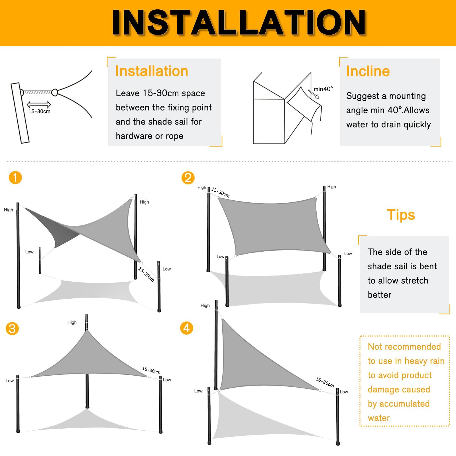 Voile d'ombrage imperméable triangulaire 3,6x3,6x3,6m Protection Rayons UV pour Extérieur Terrasse Patio Jardin-Gris - 3