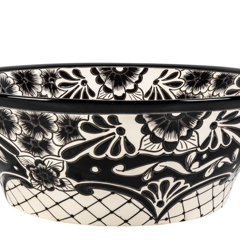 Meksykańska ceramiczna umywalka nablatowa z reliefem Serena Prima – okrągła umywalka łazienkowa 42,5 x 15 cm | Umywalka z motywami Talavera