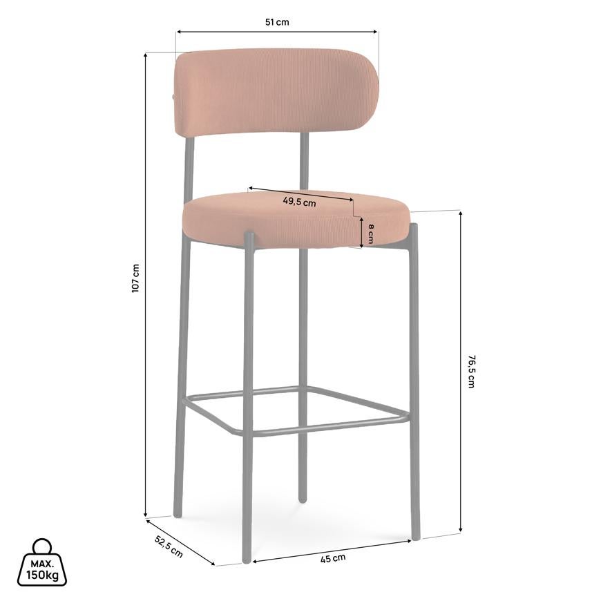 Lot de 2 tabourets de bar modernes IRIS velours côtelé terracotta 75cm - 2