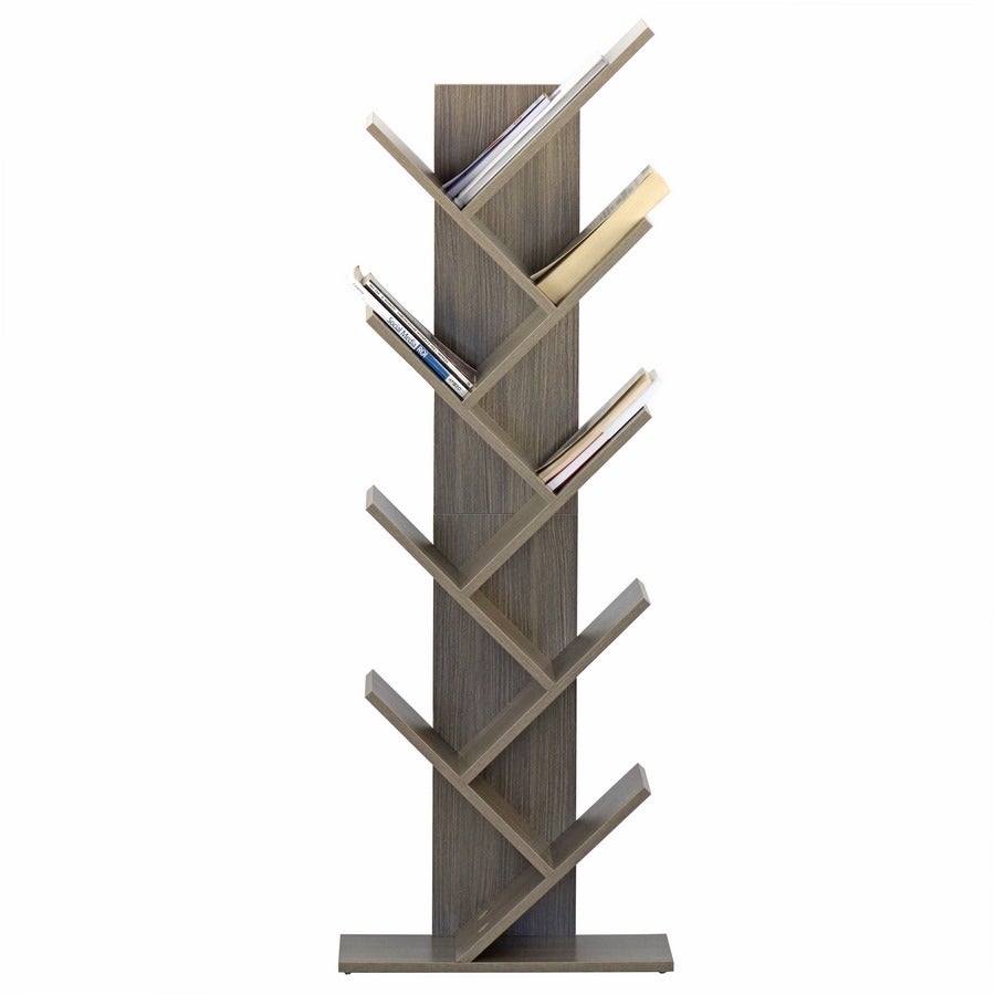 Libreria 8 ripiani in legno effetto rovere grigio 40x132x216 cm - 5