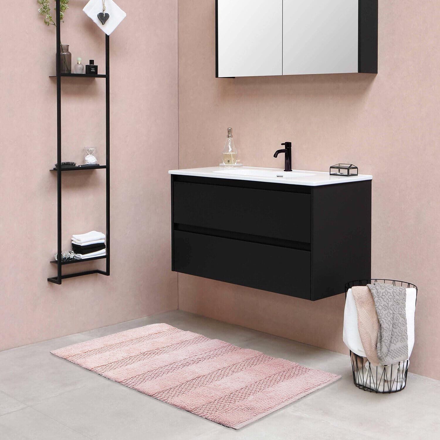 Tapete Banho Sala 50x80 Cm Macio Puro Algodão Tapete De Cabeceira Banho Absorvente Antiderrapante Rosa - 2
