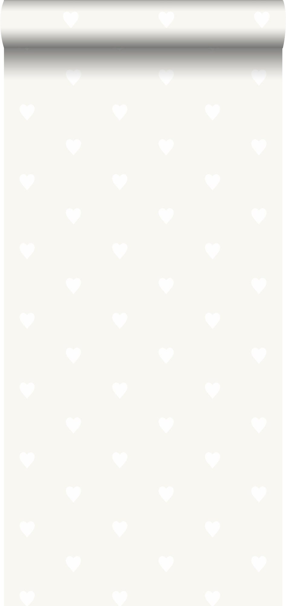 Papel pintado corazones gris cálido grisáceo brillante y blanco mate - 53 cm x 10.05 m - origin wallcoverings