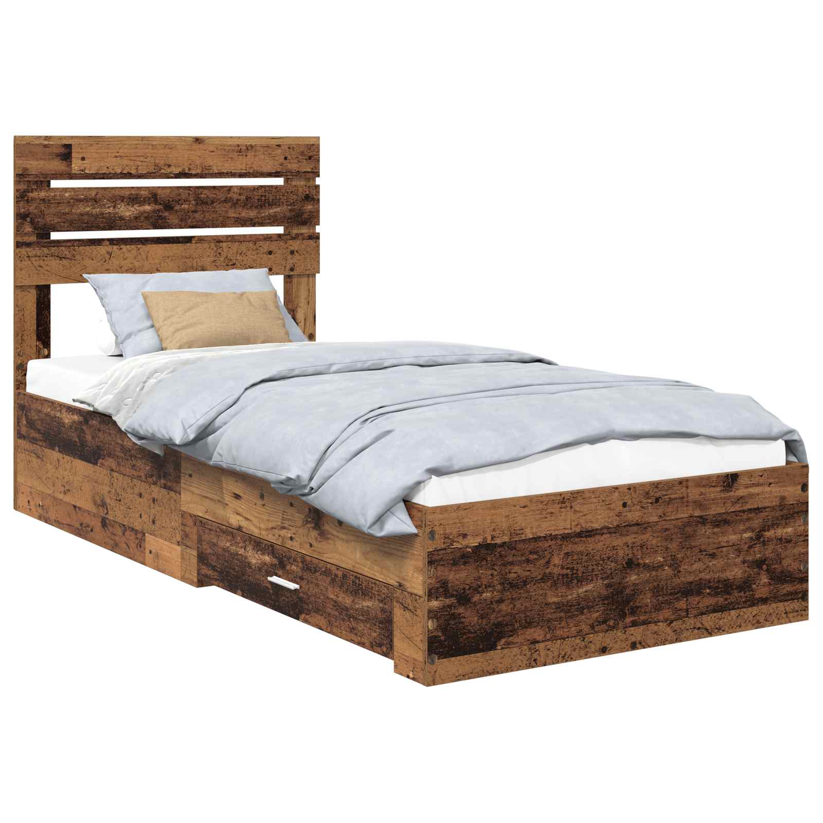 Cadre de lit bois ancien 90 x 190 cm en panneau de bois - 2