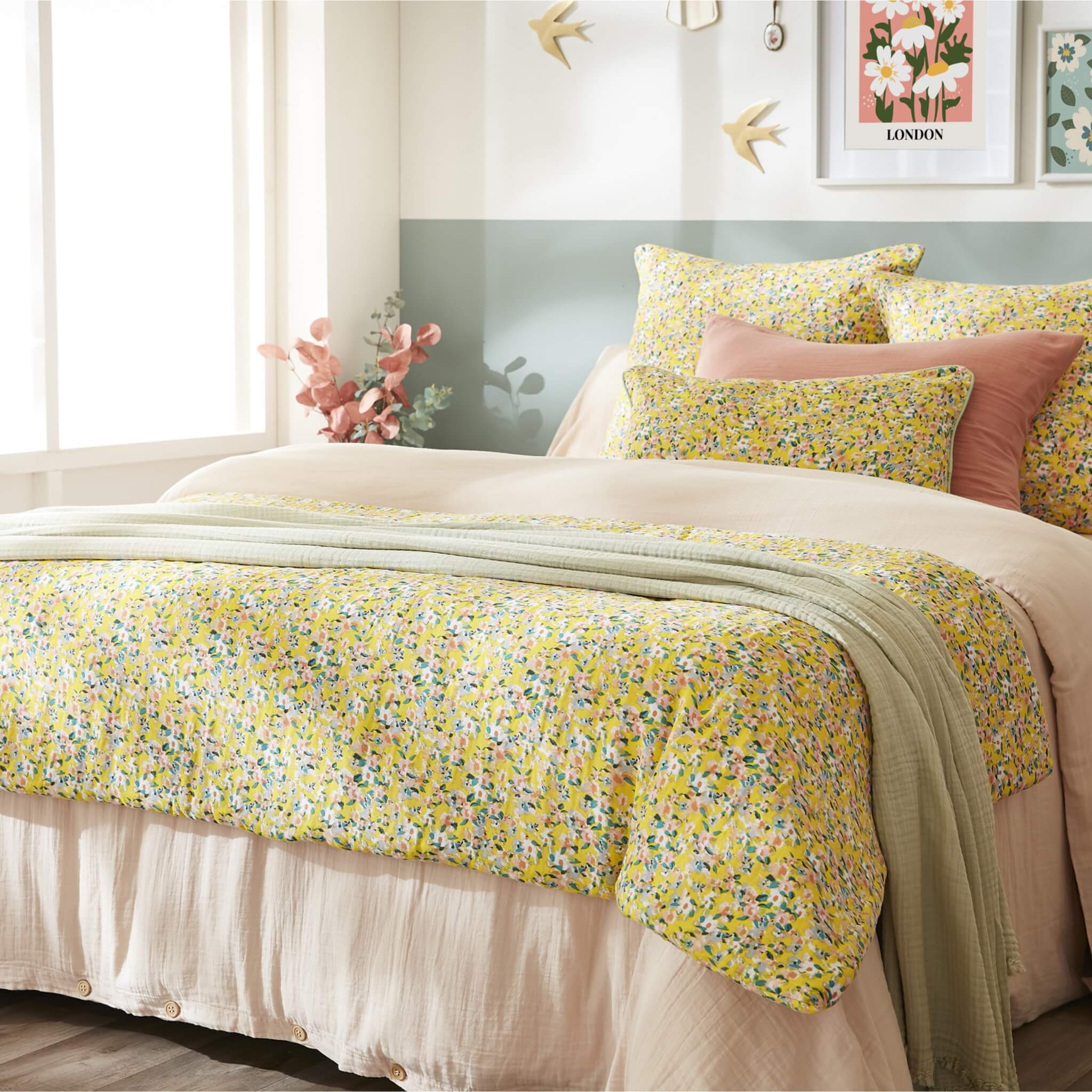 Robe Pour Bébé Fille Tea Collection 3-6 Mois - Coton Imprimé Floral Jaune Et Bleu - Neuve Avec étiquette