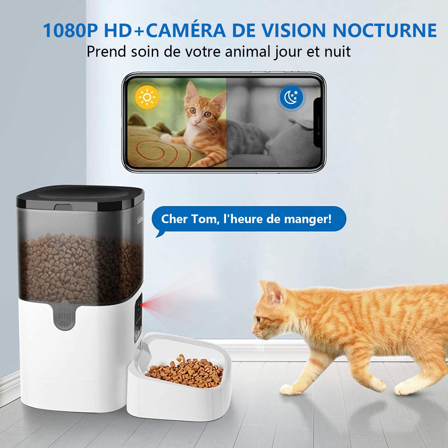 Balimo Dispenser automatico di cibo da 4 litri per cani/gatti con webcam WiFi 2.4G, controllo APP, fotocamera HD 1080p, registrazione vocale - 2