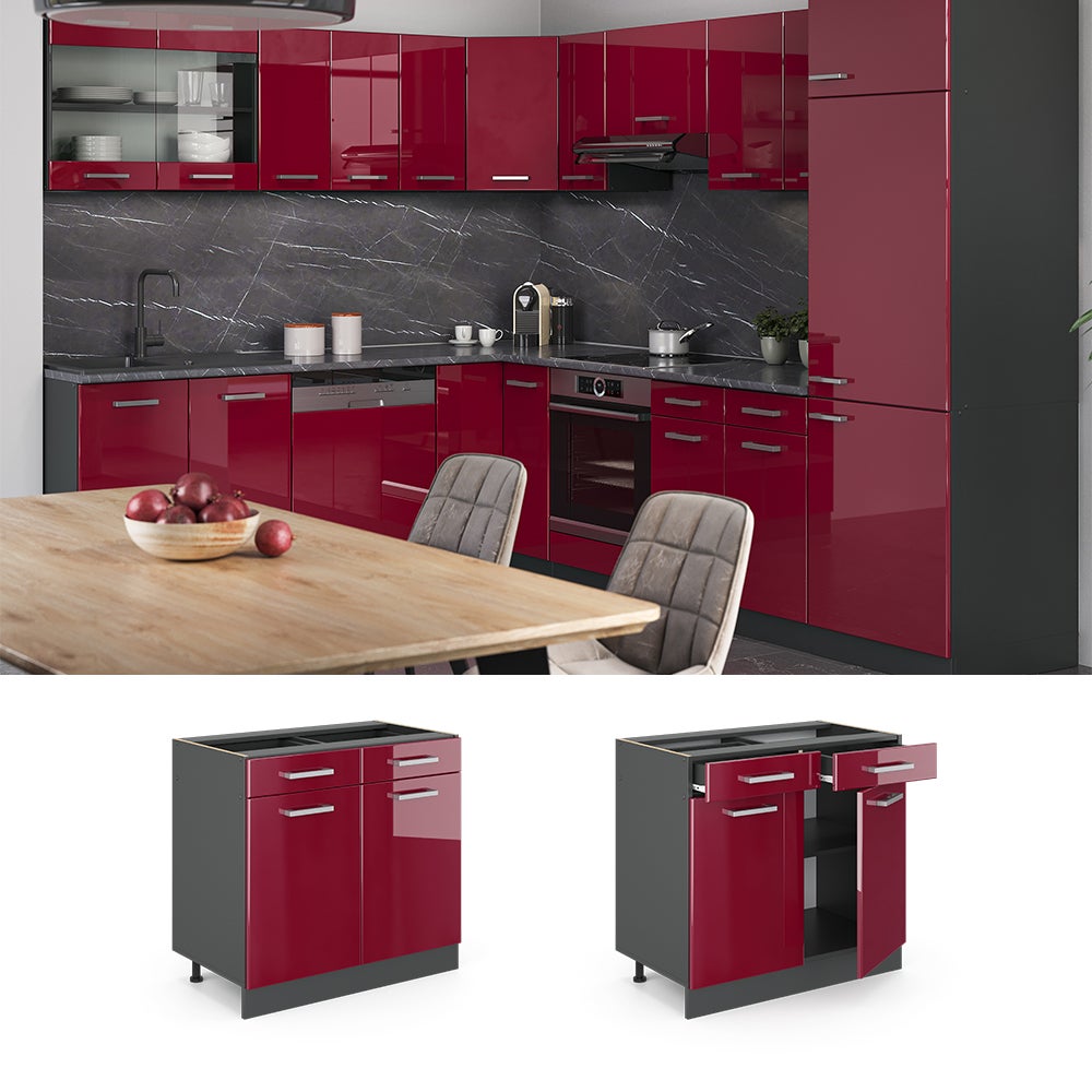 Vicco Armário baixo de cozinha R-Line, Vermelho alto brilho, 80 cm sem ...