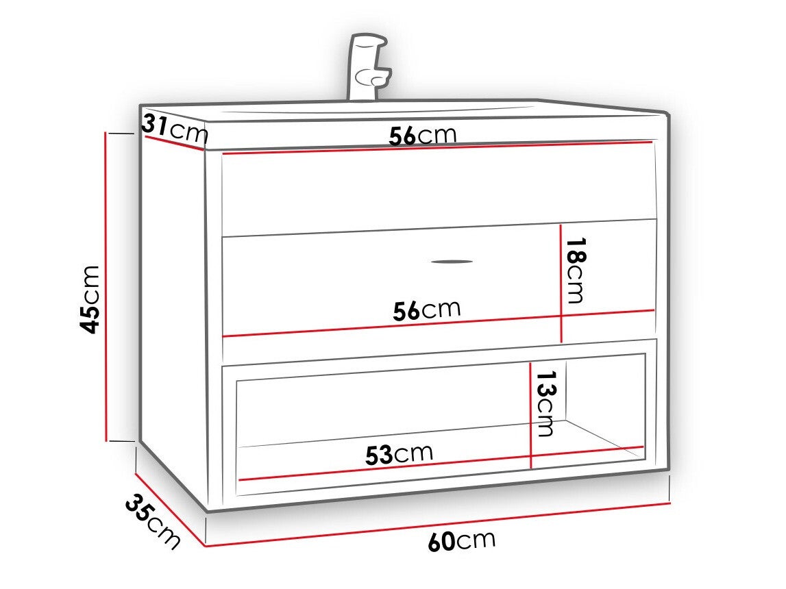 Armoire de salle de bains murale pour lavabo Baltesi 118, Noir, Chêne Artisan, Murale, 45x60x35cm, Stratifié - 3