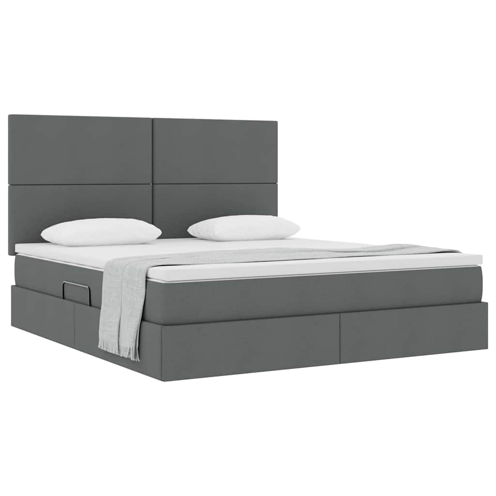 Lit avec rangement et matelas en tissu gris foncé, pour la chambre, 160 × 200 cm - 3