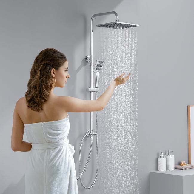 WilTec Colonne De Douche Effet Pluie Carrée – Pommeau + Douchette, Acier Inox, Design Luxe