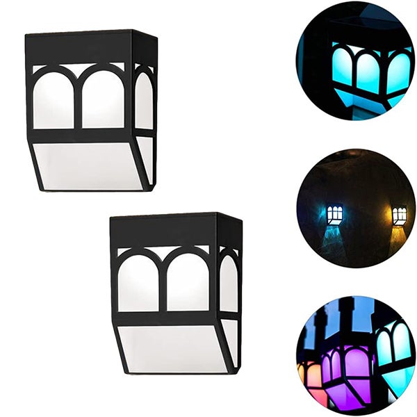 Zewnętrzne lampy solarne pokładowe, 2 sztuki, solarne lampy ogrodzeniowe LED, kinkiet solarny - kolorowe, wolne migotanie