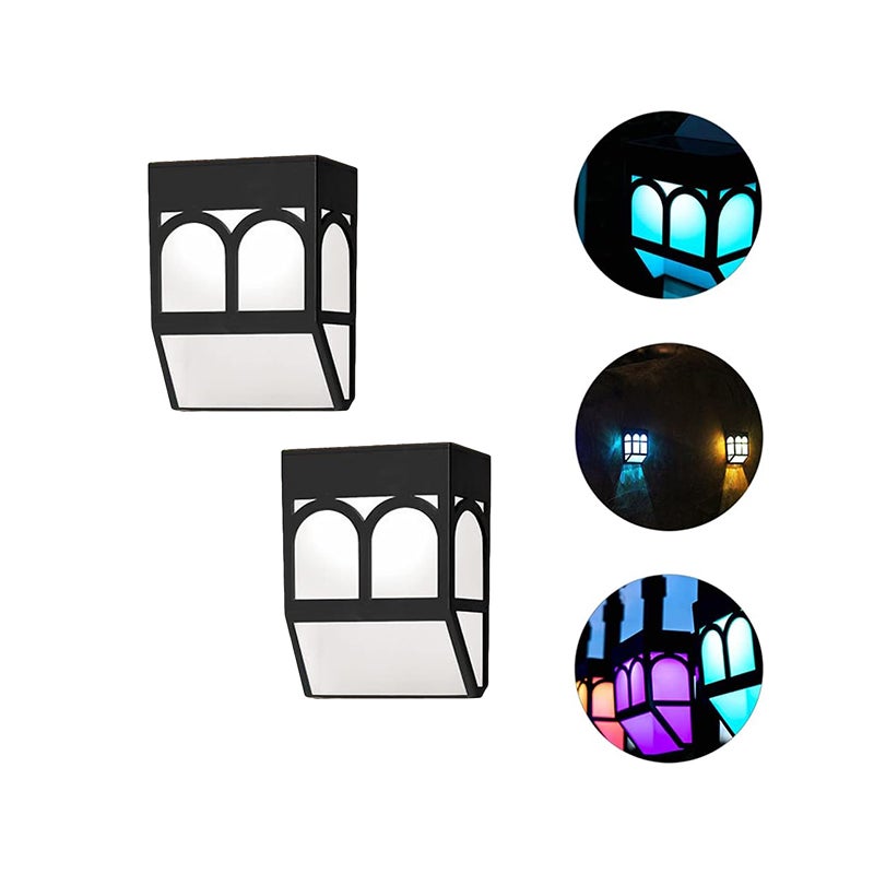 Zewnętrzne lampy solarne pokładowe, 2 sztuki, solarne lampy ogrodzeniowe LED, kinkiet solarny - kolorowe, wolne migotanie