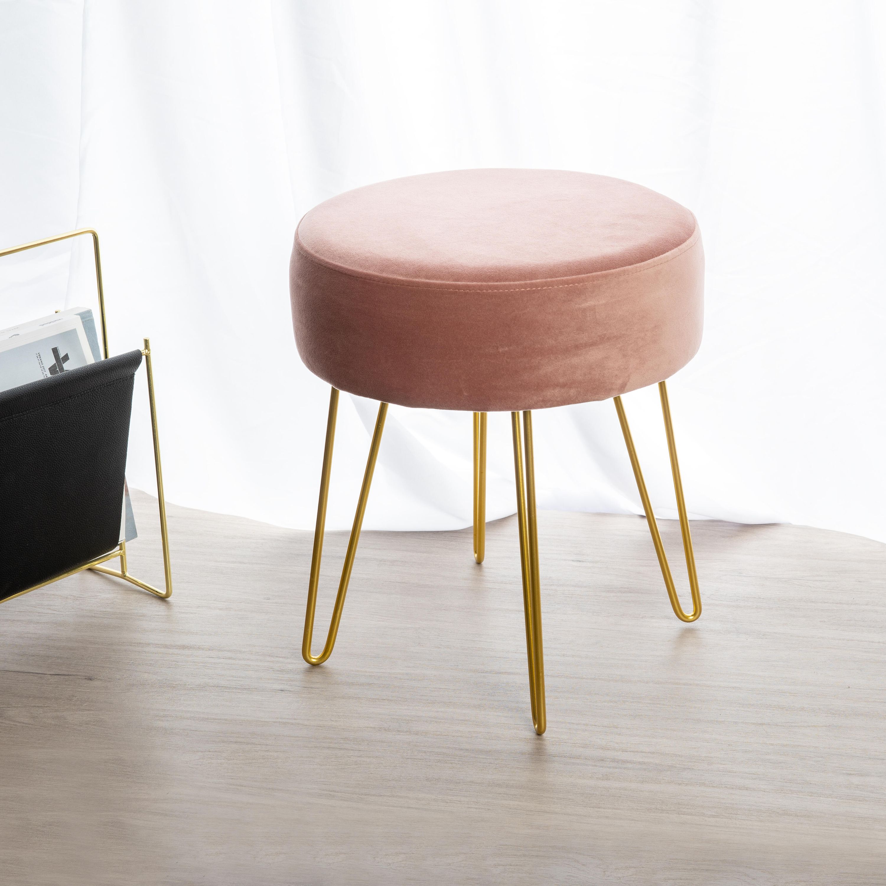 Pouf décoratif cylindrique Velours Rose Rose pâle 34x40x34cm | Leroy Merlin
