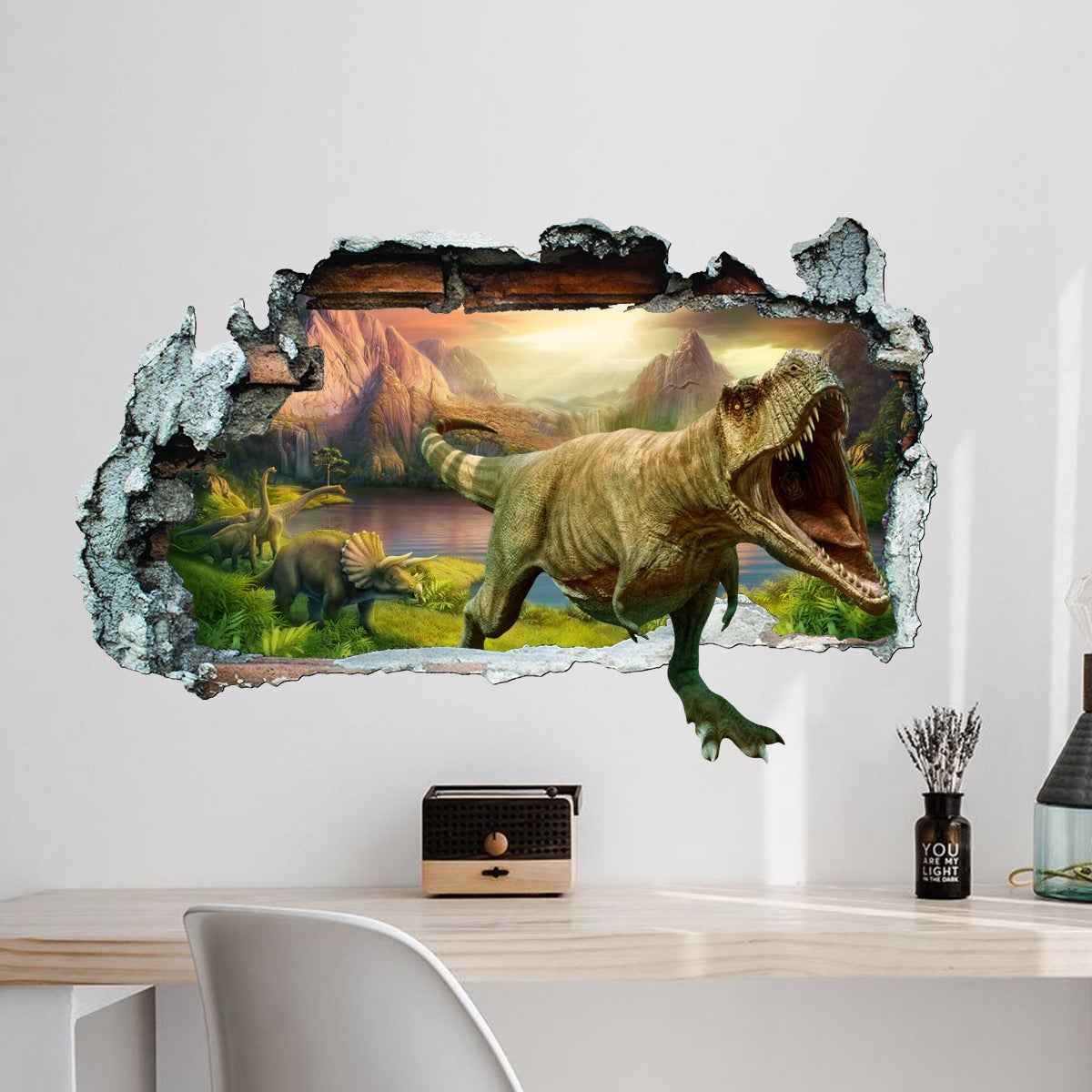 Stickers muraux dinosaures 3D - Décoration murale dinosaures jungle ...