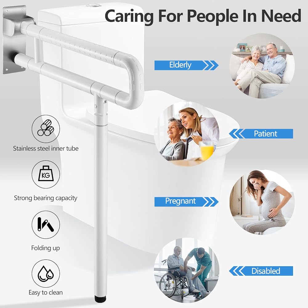 Barra de apoio para banheiro branca de 60 cm, barra de apoio para banheiro de aço inoxidável, alça de suporte - 3