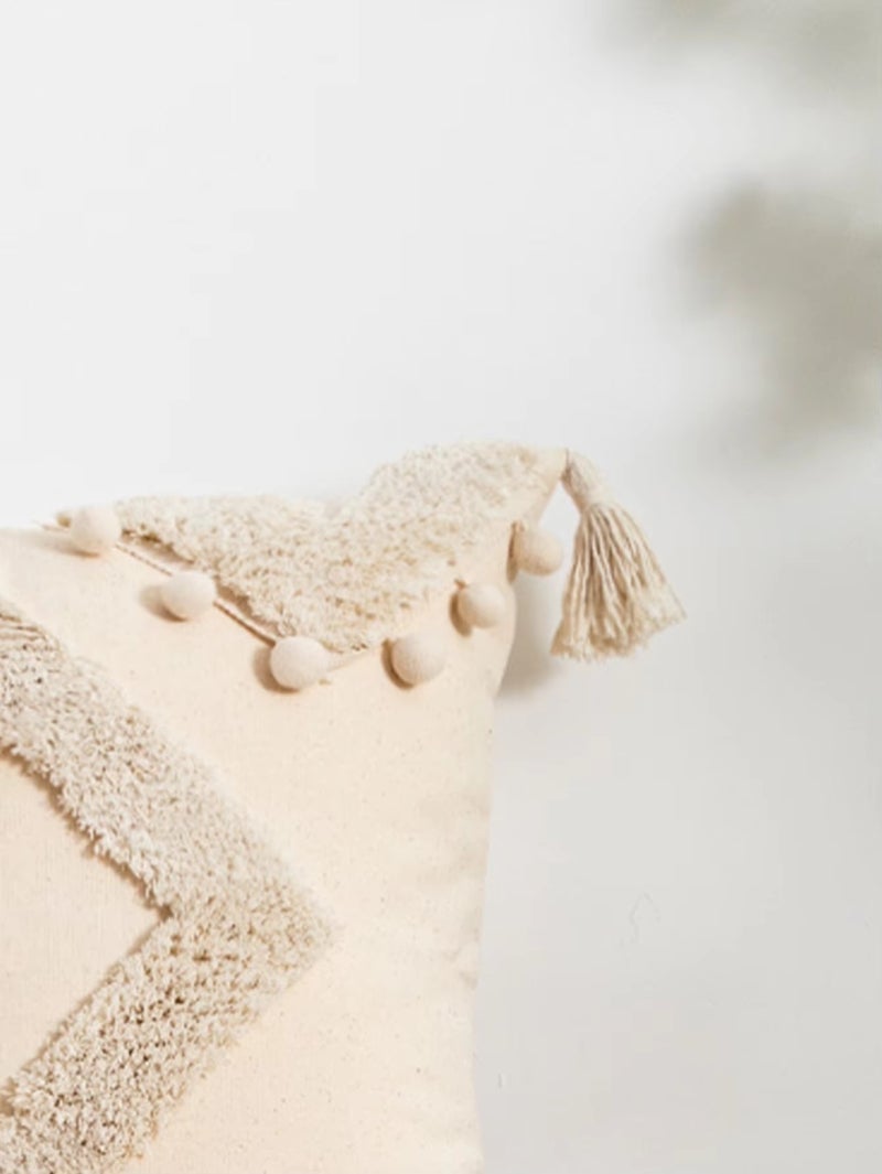 Lot de 2 taies d'oreiller décoratives touffetées, housses de coussin de canapé à pompons, taies d'oreiller taille blanc cassé, 30 x 50 cm (sans noyau) - 4