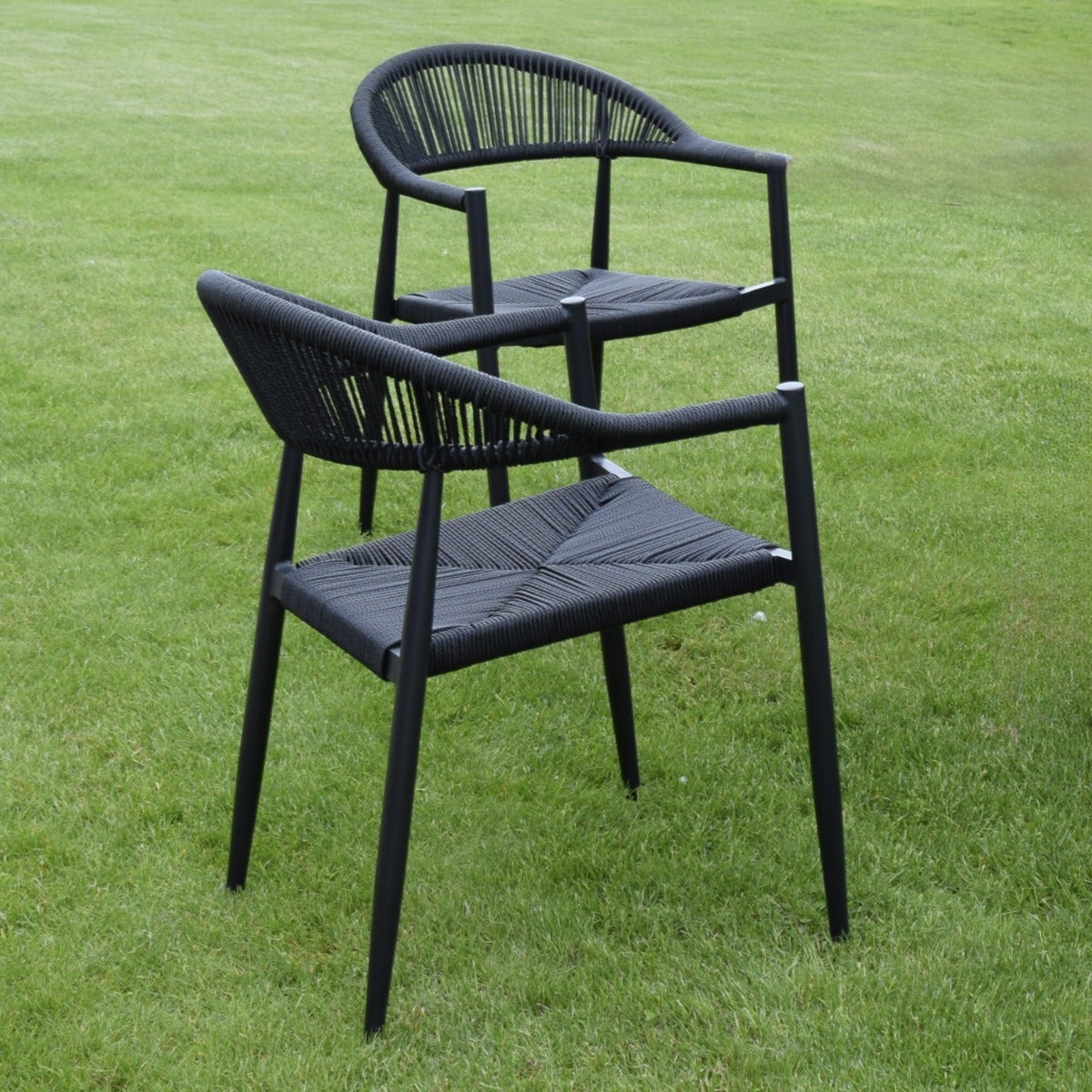 Fauteuil aluminium noir et corde tressée noire Casamance - 6